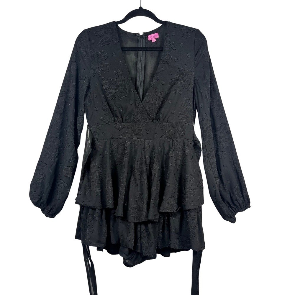 Mi Ami Romper Womens‎ Black Burnout Floral Tiered Ruffle Blaire Size M